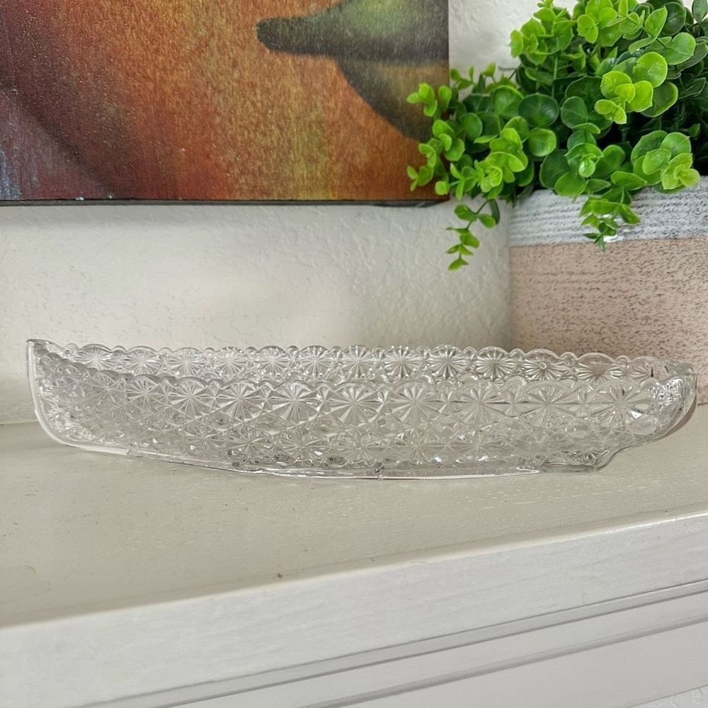 Vintage Fenton glass daisy and button canoe boat relish dish candy tray